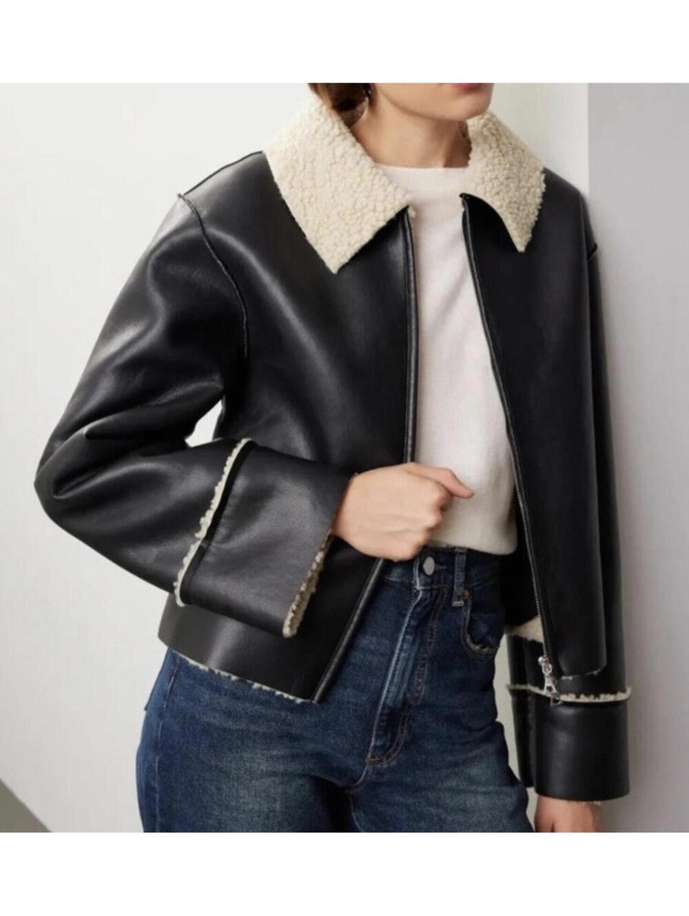 Modern Citizen Faux Leather Shearling Collared Bonnie Jacket - LRG *FLAW*